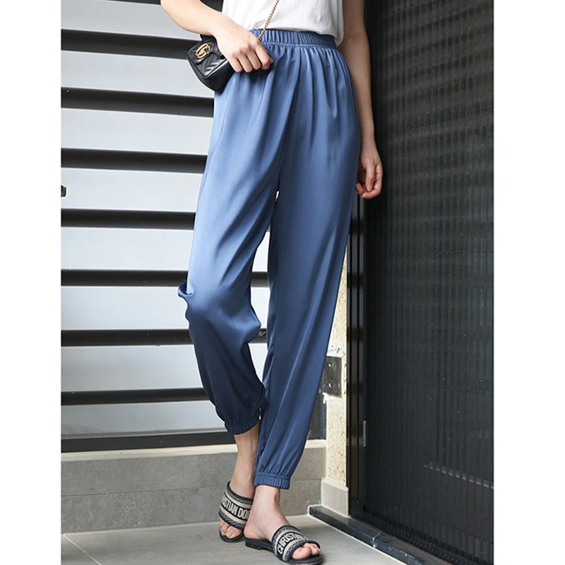 

Unireal 2022 Summer Women Harem Pant High Waist Solid Black Blue Elastic Casual Cropped Pant Trousers