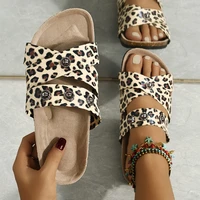2022 summer new womens slippers luxury sandals women designers leopard cross flat beach sandals peep toe slides zapatos mujer