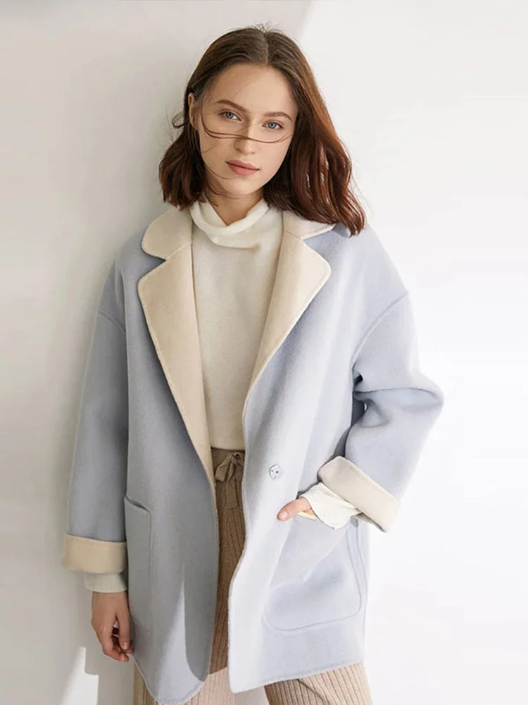 

Woolen Jackets Office Lady Windbreaker Thick Warm Korean Fashion Single Button Lapel Overcoat Women Autumn Winter Clothes Coat