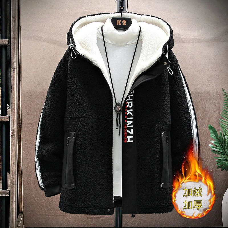 Granular Fleece Jacket Men's Tide Brand 2022 New Lamb Hair Thickening Winter Wear Hooded Winter Menswear
