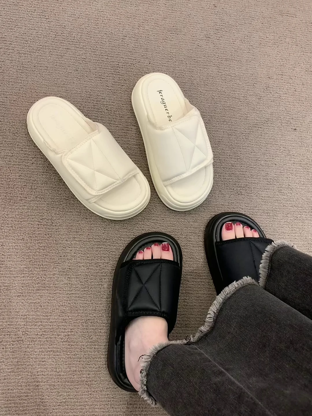 

Female Shoes Slippers Flat Platform Luxury Slides Med 2023 Designer Rome Hook & Loop PU Rubber Flat Shoes Female Woman's Slipper