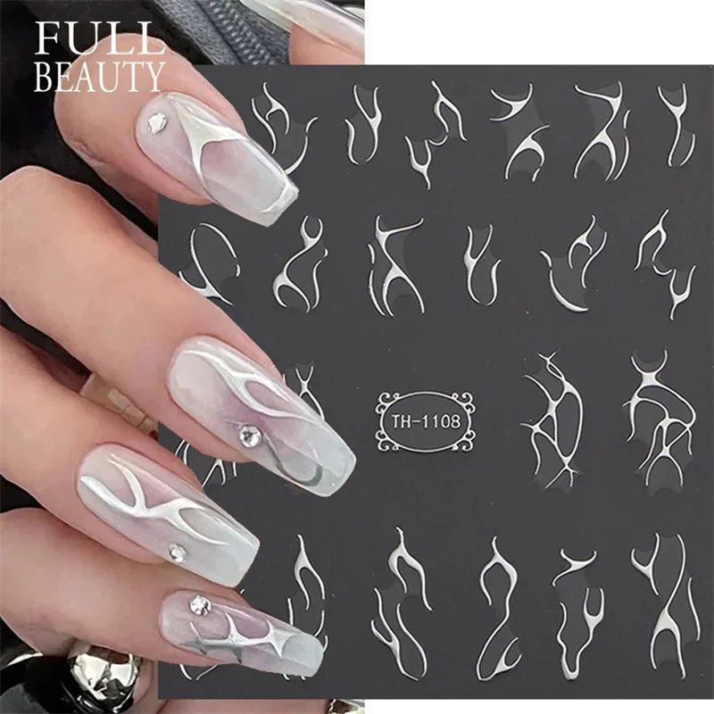 

1PCS New 3D Marble Lines Nail Stickers Gold White Blooming Wave Slider For Nails Graffiti Gold Striping Tape Wraps Manicure Deco