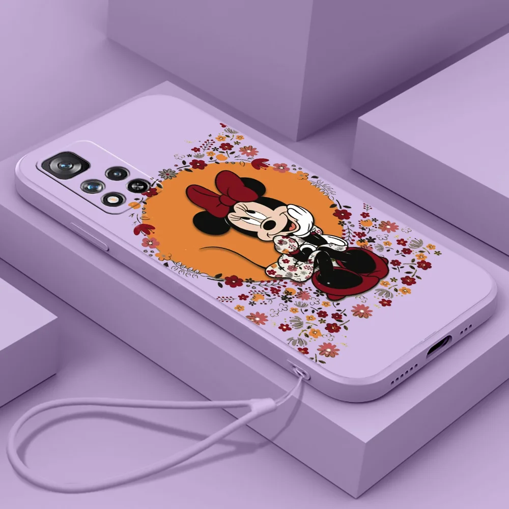 

Flower Minnie Mickey Mouse Phone Case For Xiaomi Redmi Note 12 11T 11S 11E 10S 10T 10 Pro Plus Lite Max Liquid Rope Cover