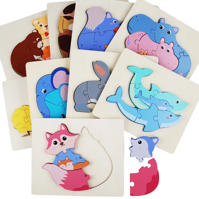

Wooden Cartoon Animals Puzzle Jigsaw Toys for Kids Learning Intelligence Games Children Shape Matching Early Educational Toys