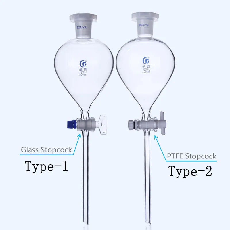 

1PCS 60ml To 1000ml Clean Lab Glass Ball-shaped separating funnel with Glass/PTFE Piston