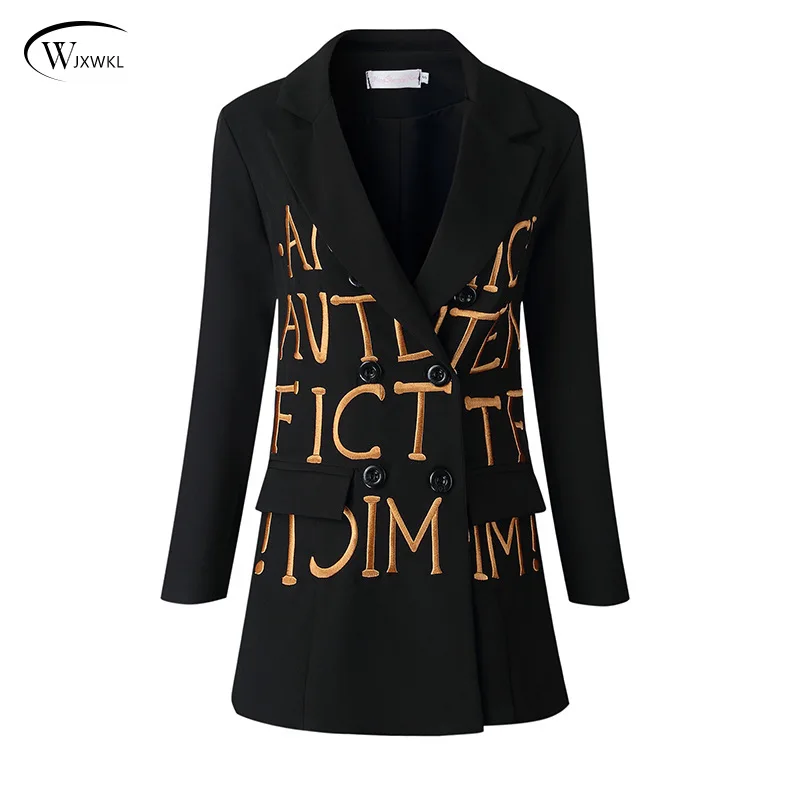 

Spring 2022 Black Slim Embroidered Letter Suit Jacket Women Letter Print Office Lady Girls Blazer Suit Blazer