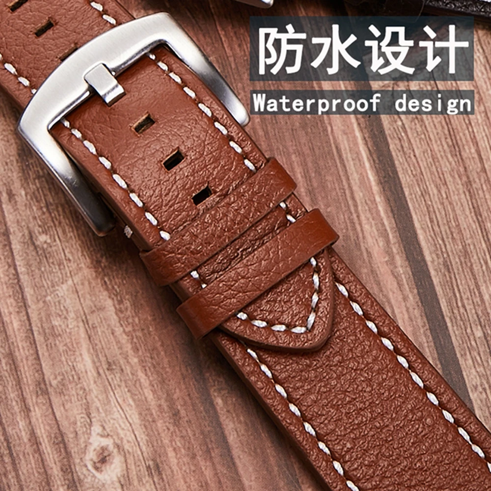 Handmade Soft Genuine Leather Watch Strap18mm 19mm 20mm 21mm 22mm Retro Brown Lychee Pattern Waterproof Watchband Replacement