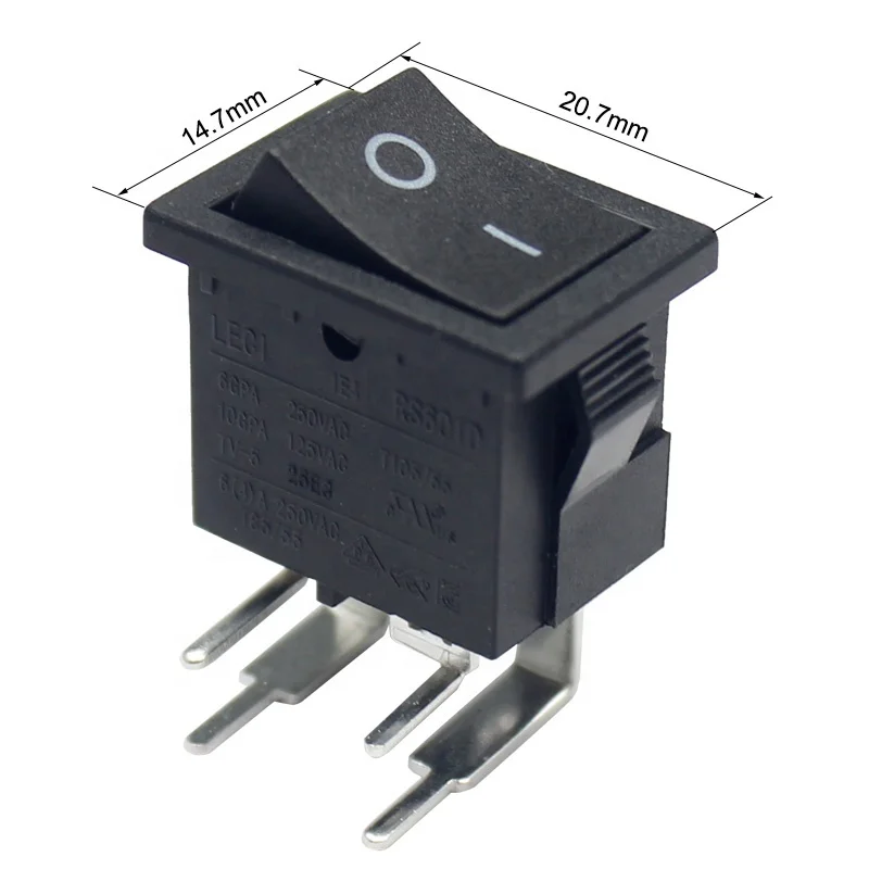 

250V 6A 4pin DPDT on off on pcb black rocker switches