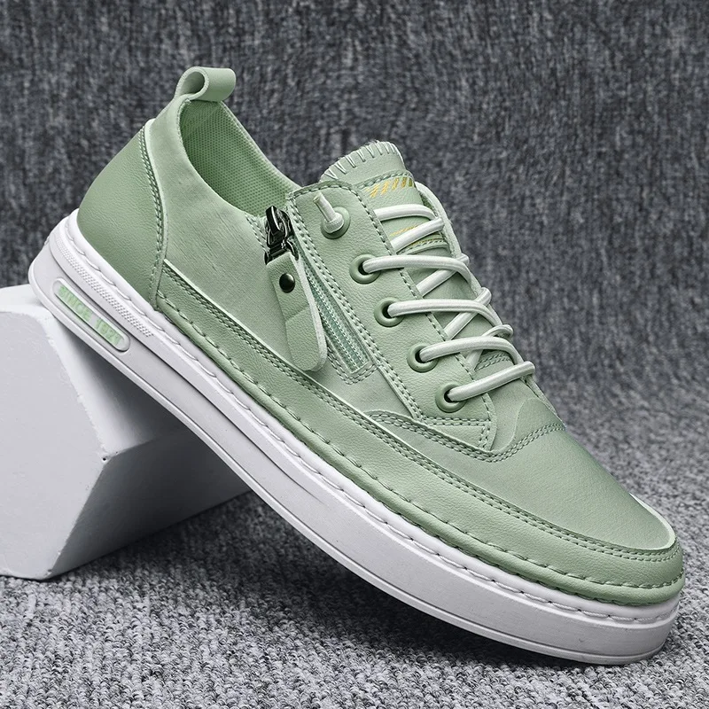 

Low Cut Men's Casual Shoes Trendy Microfiber Lace Up Men's Flat Board Shoes Outdoor Men's Sport Shoes With Side Zipper 2022