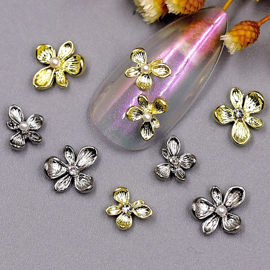 

20PCS 3D Metal Flower Nail Art Charms For Nails DIY Craft Decoration Design Gold Silver Bow Heart Manicure Accessories Supplies