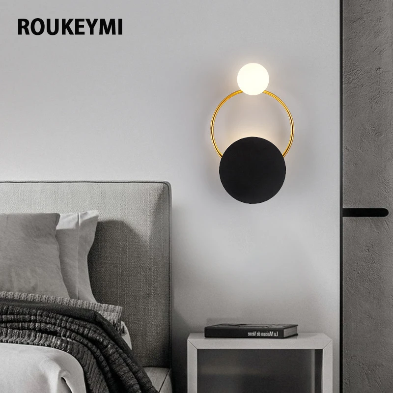 ROUKEYMI Minimalist Wall Lamps Bedroom Nordic Geometric Home Decoration Lighting for Living Room Modern Led Indoor Wall Lights