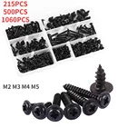 Набор винтов с шестигранным углублением, 1060 шт., M2 M3 M4 M5, из углеродистой стали, с плоской круглой головкой, болтами и гайками, набор в ассортименте с коробкой для хранения