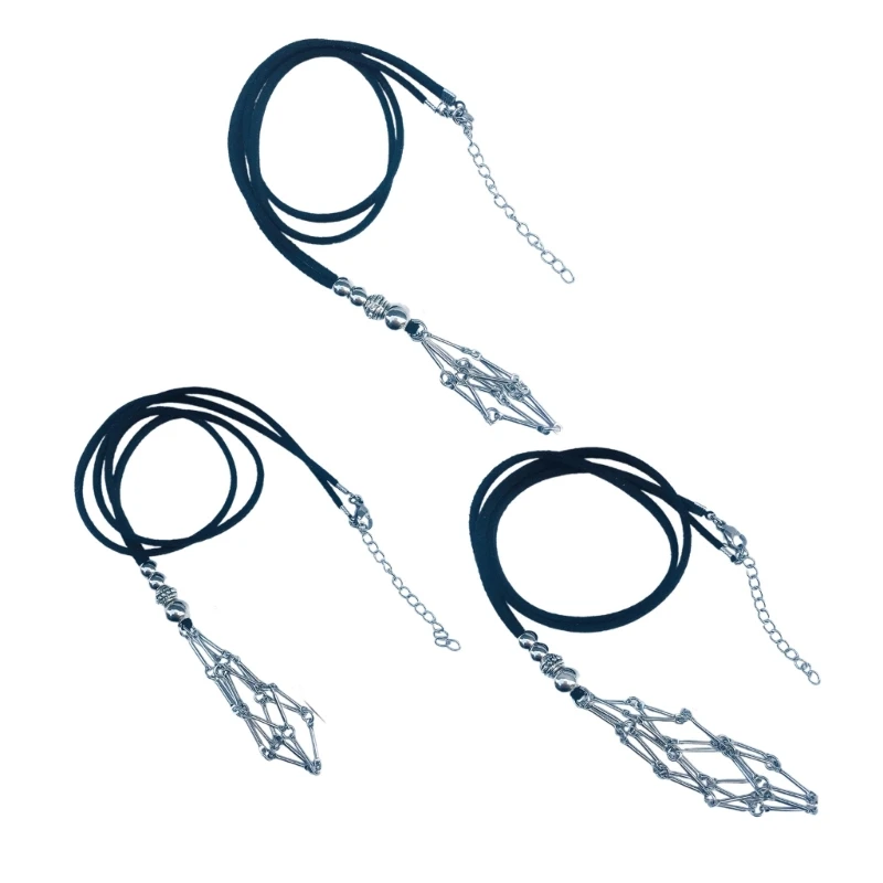 Сетчатое ожерелье с подвеской регулируемая кожаная веревка металлическое в виде