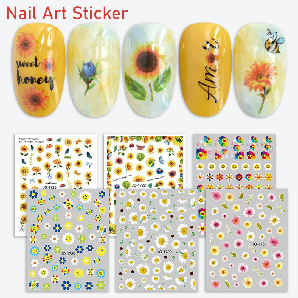 

Летняя серия подсолнухов, наклейка для ногтей, 3D милый узор маргаритки, дизайн, ультратонкий декор, слайдер, наклейка для маникюра, детали, нажимайте на ногти