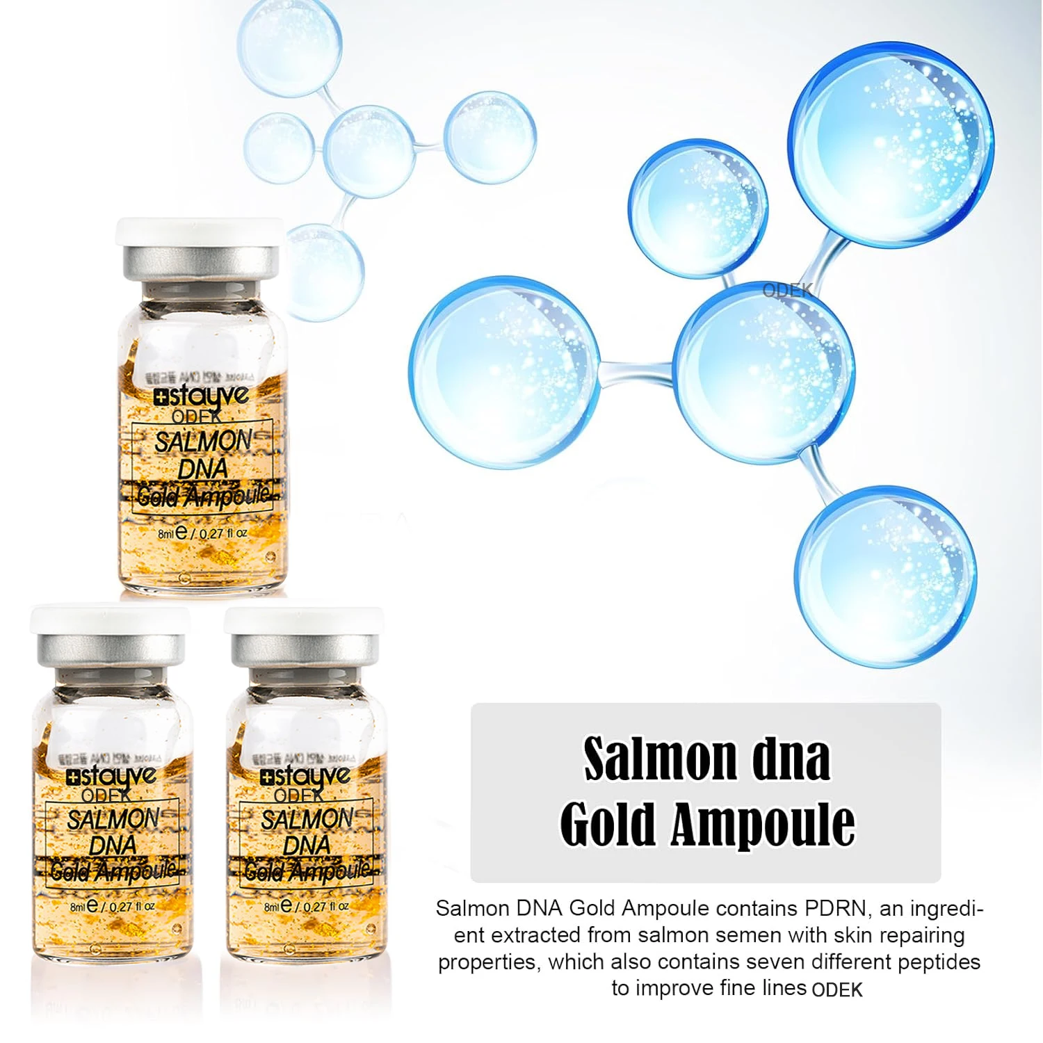 Фото Сыворотка-бустер Stayve Salmon DNA Gold Ampoule 8 мл: Отбеливание, Осветление, Антивозрастной эффект, Увлажнение. Набор для красоты. №4