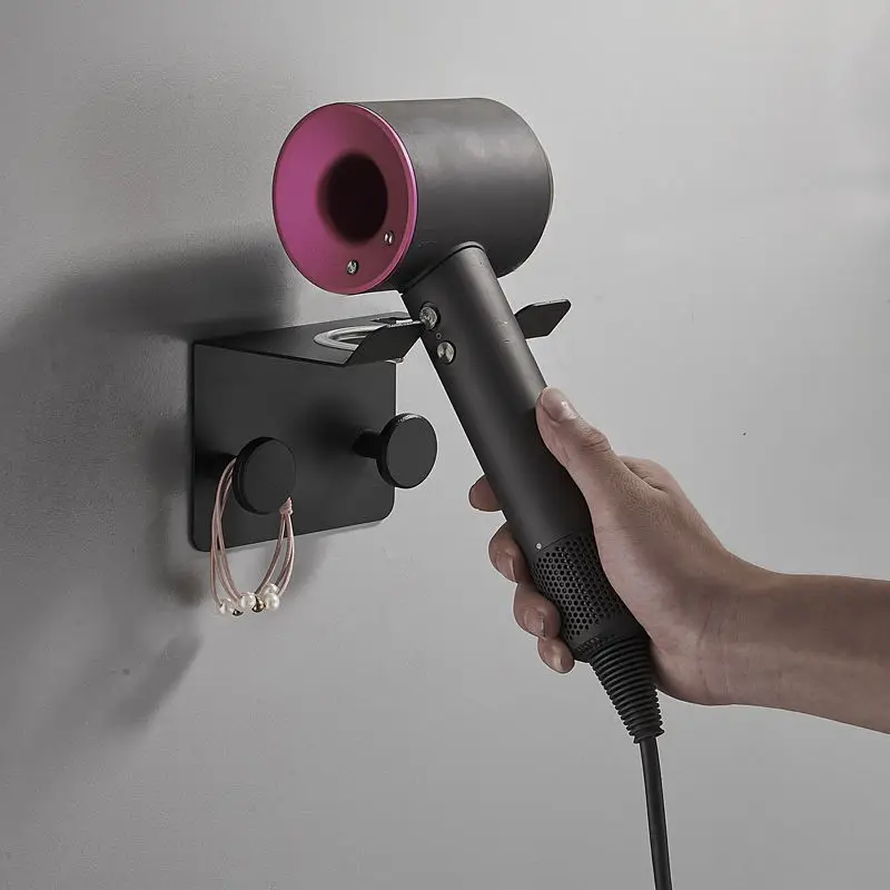

Black Hair Dryer Holder Stainless Steel Nail Free Bathroom Accessories Toilet Storage Organizer Bathroom Hair Dryer Rack
