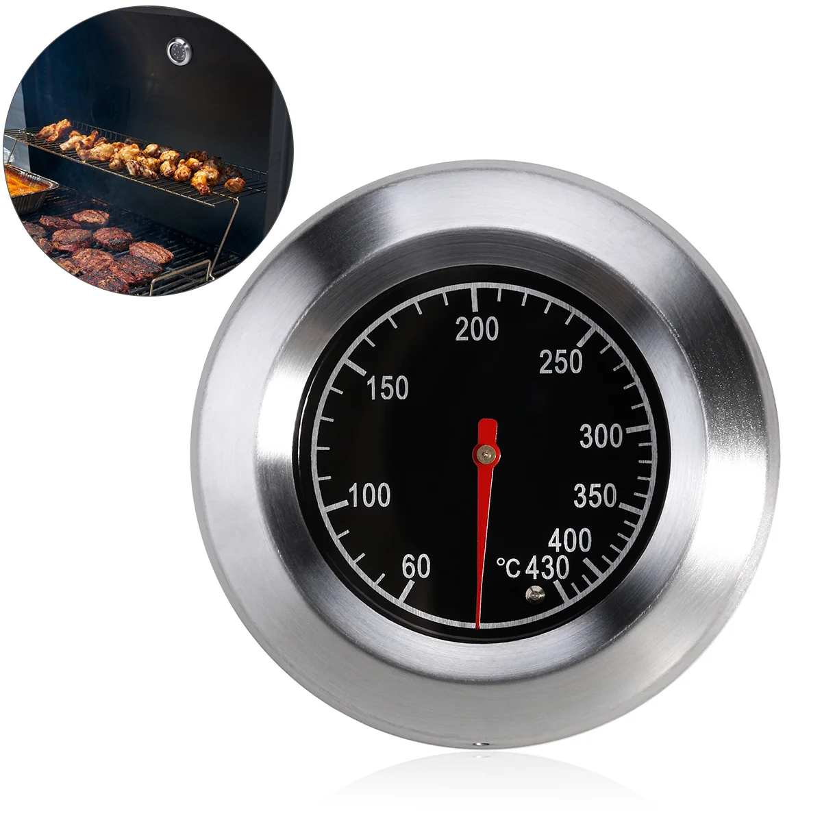 BESTOMZ 76cm Outdoor Stainless Steel BBQ Oven Thermometer Temp Gauge Oval Shaped Controller