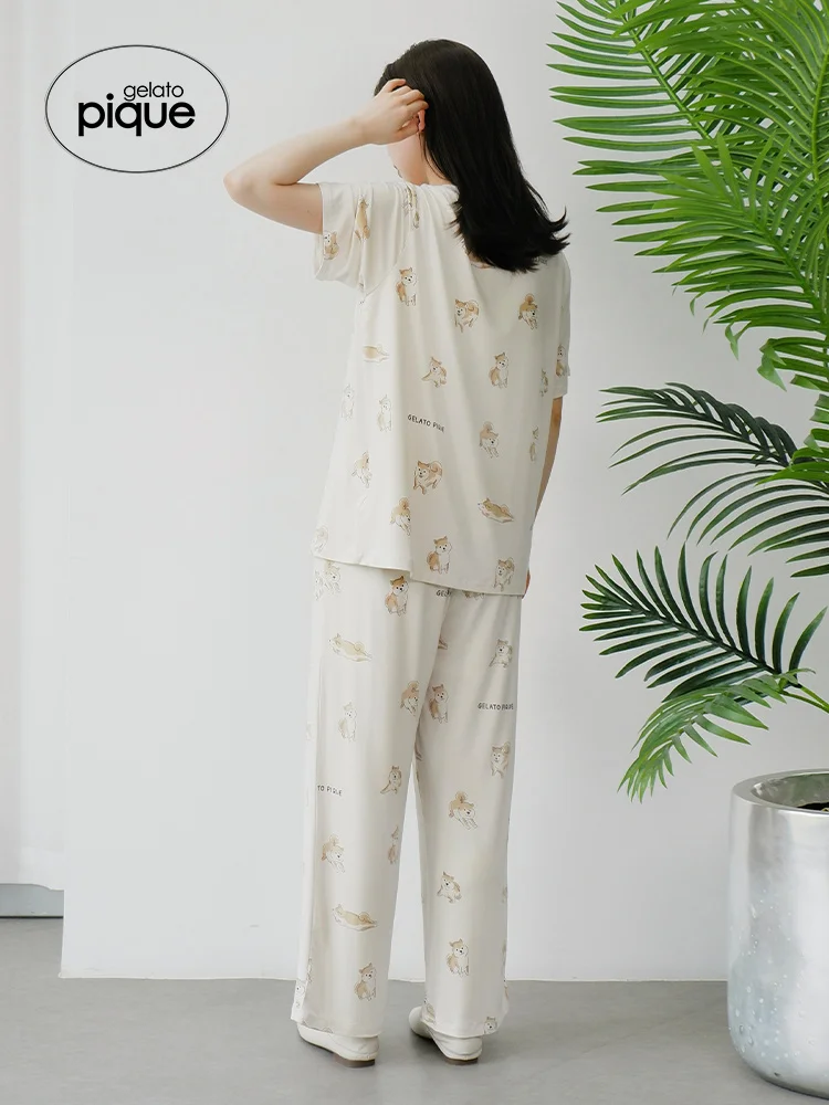 Room Wear Gelato Pique 2023 Summer New Women's Pajama Bottoms Shiba Inu Printed Elastic Lace Trousers Sleep Pwcp232240