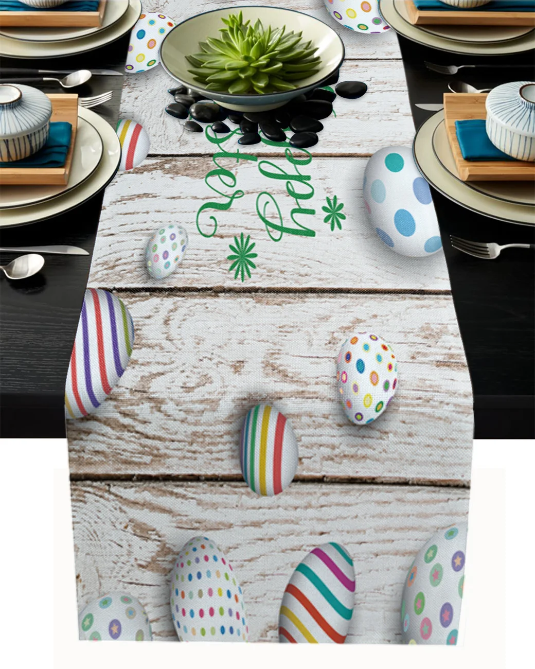 

Vintage Wood Textured Easter Eggs Table Runner Wedding Party Table Decorations for Home Decor Gift Favor Placemat Tablecloth