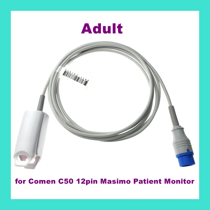 

Adult Finger Clip Ear Clip Silicone Long Cable Reusable Oxygen Spo2 Sensor for Comen C50 12pin Masimo Patient Monitor