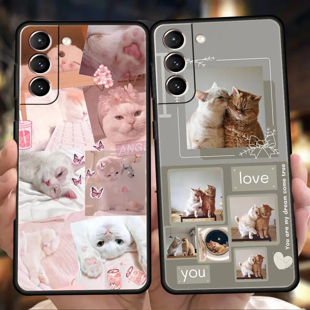 

Cute Cat Phone Case For Samsung S20 S21 S22 FE Note S21 20 10 Ulrta S10 S10E S9 M21 M22 M32 M31 5G Plus TPU Shell Fundas Coque