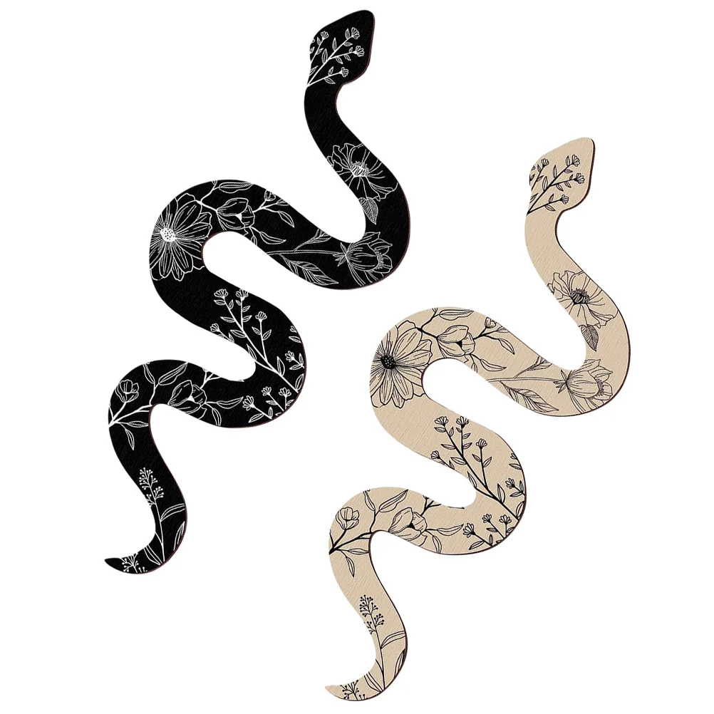 

2 Pcs Snake Boho Home Decor Wood Cute Wooden Garden Boho Home Decorative Vintage Wall Craft Office