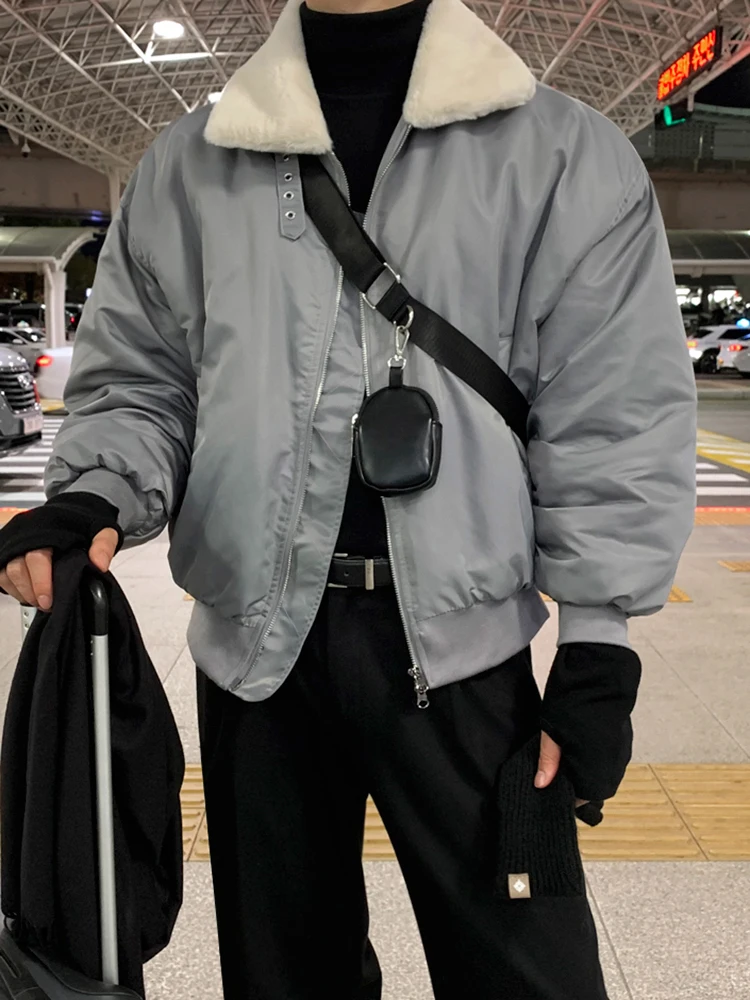 SYUHGFA мужские стеганые куртки в корейском стиле с отложным воротником из овечьей