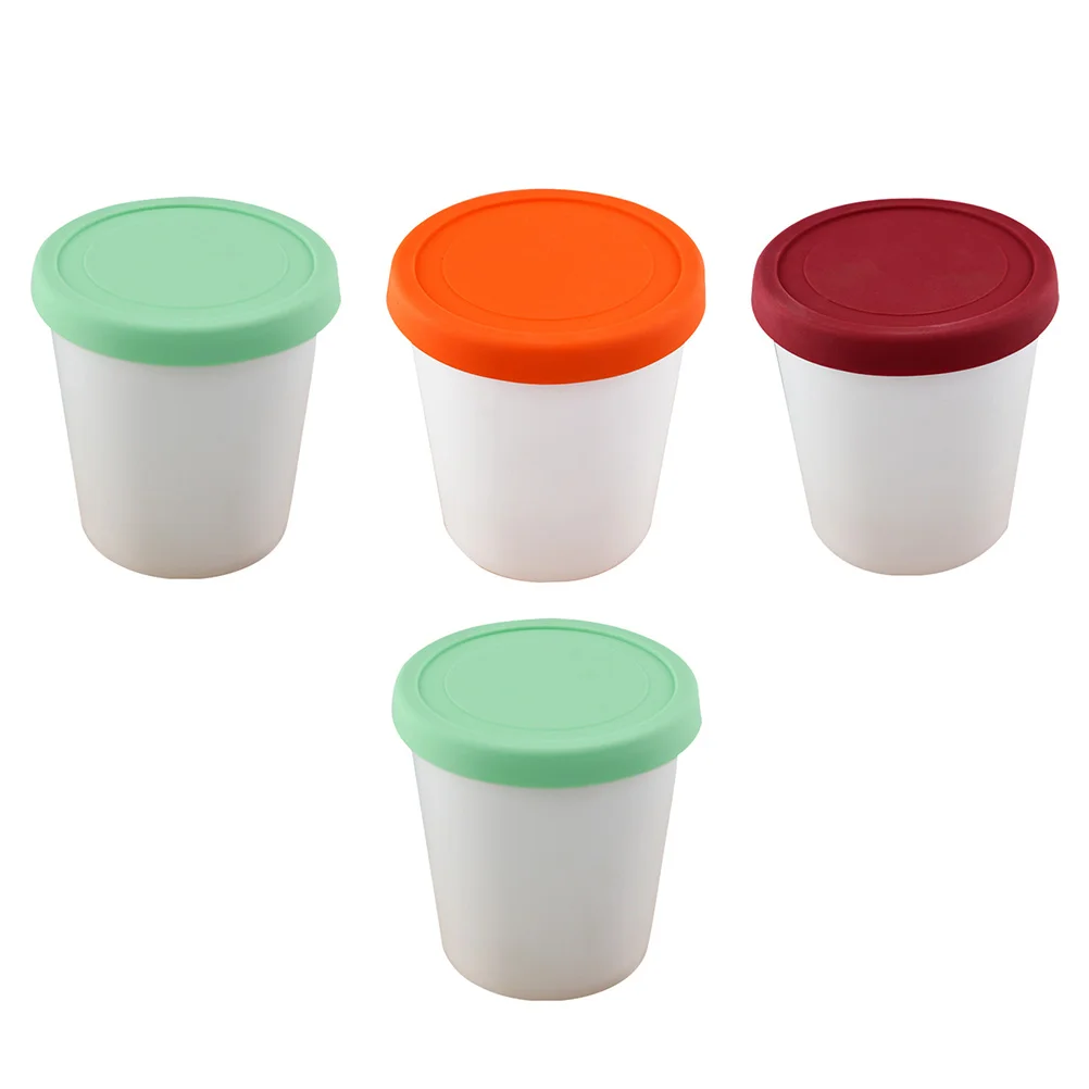 

4Pcs PP Plastic Storage Tubss Dessert Cups Ice Cream Freezer Containers for Home