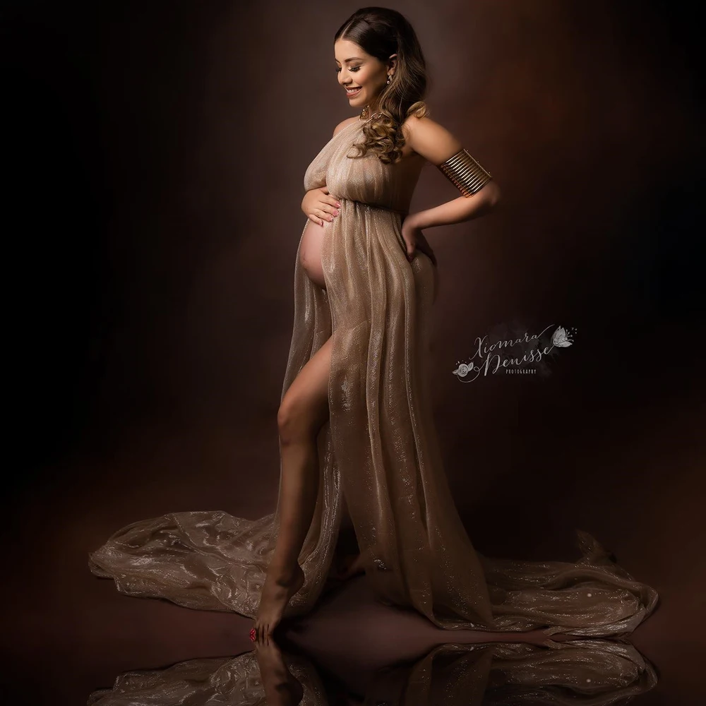 

Maternity Photography Props Studio Modeling Accessories Champagne Gold Shiny Perspective Mesh Fabric Photo Shoot Props For Wome