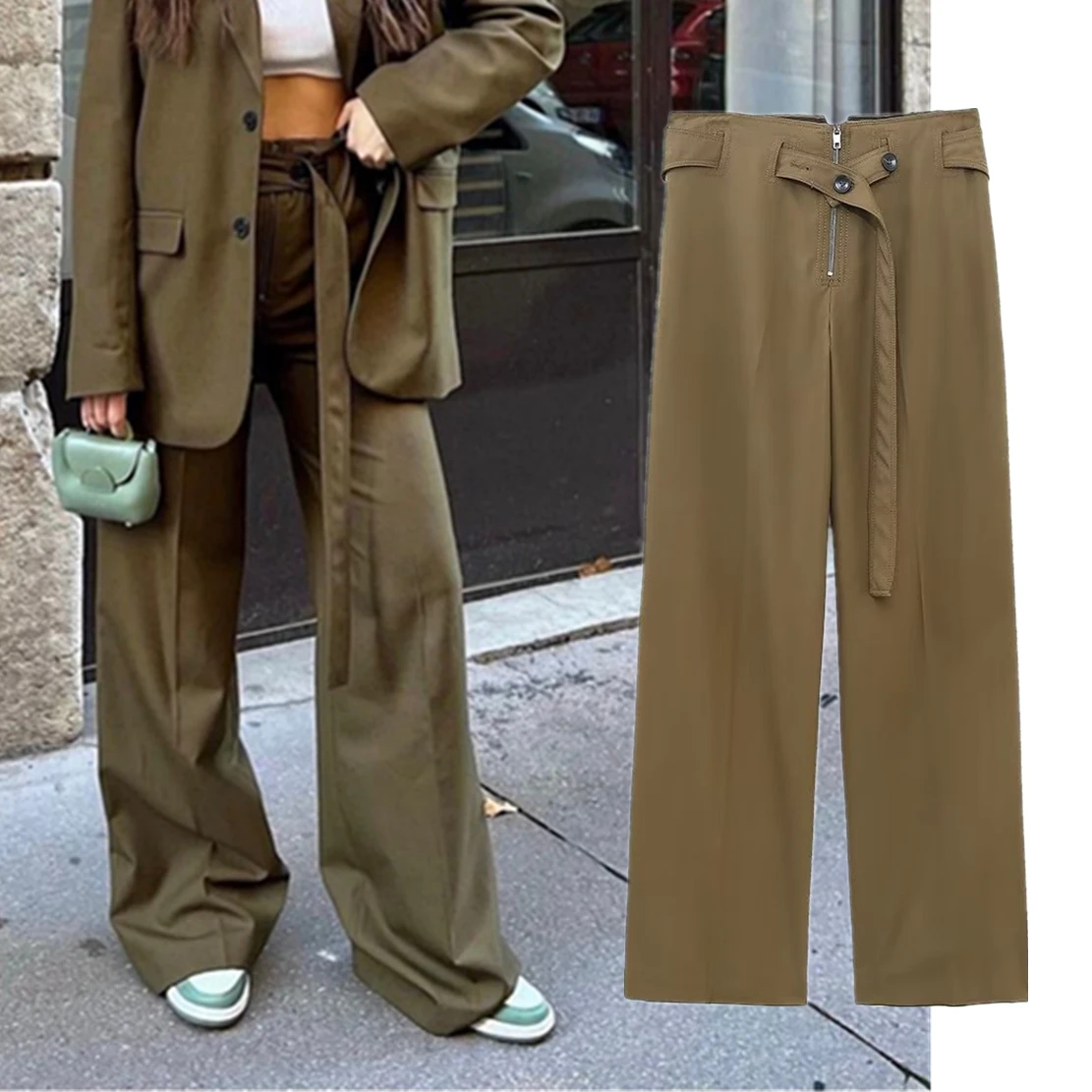 

Withered High Waist Loose Harem Pants Fashion Belt Casual Trousers Women