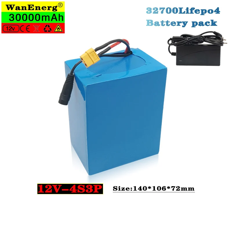 

2023 New 12V 30000mAh Lifepo4 Battery Pack 4S3P 32700 Built-in 40A Same Port Charge Discharge Balance BMS