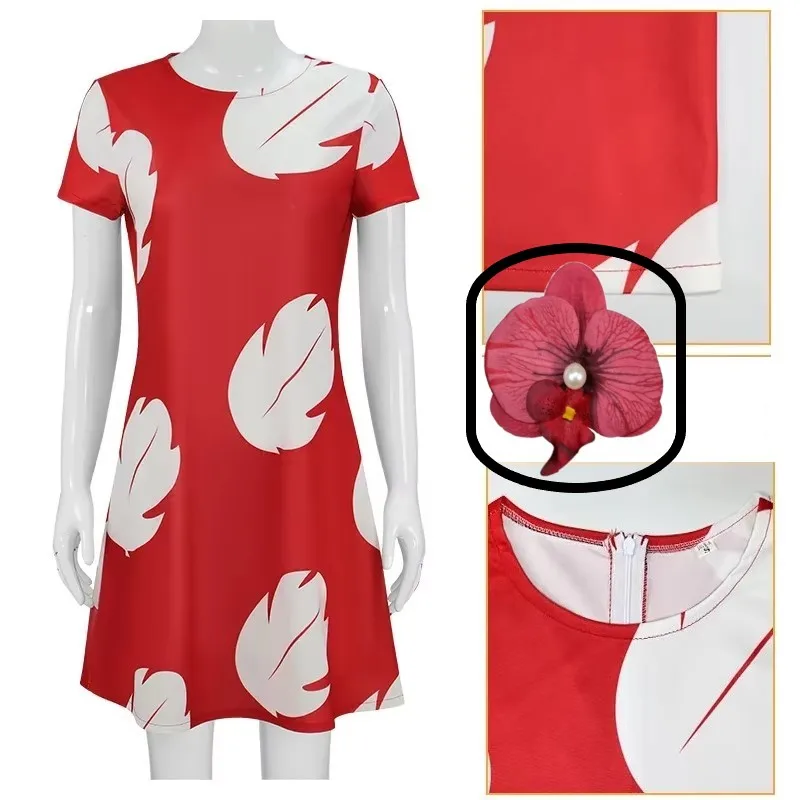 Платье Лило для взрослых красное платье женщин и девочек с принтом листьев