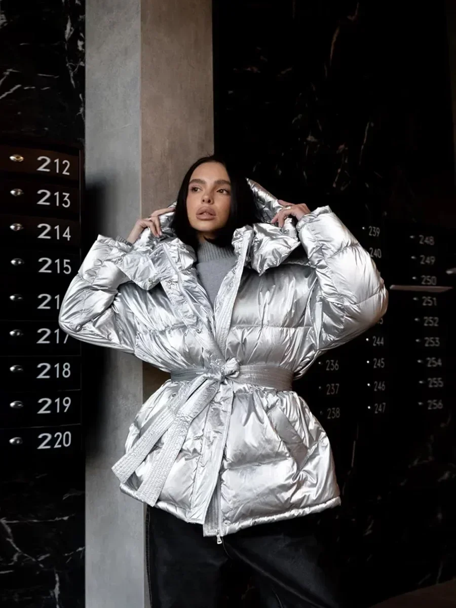 Wolfeel осень-зима утепленное глянцевое пальто женская мода спортивные пуховики