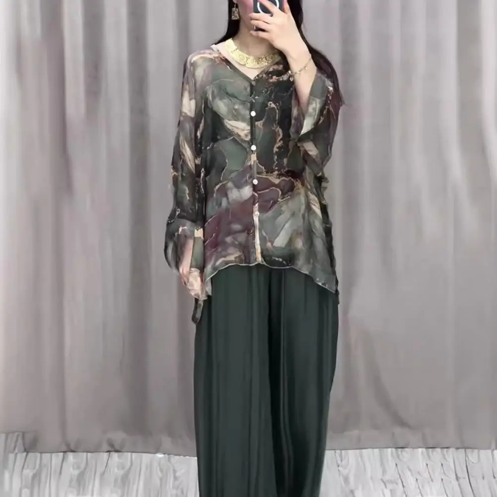 Женский комплект из топа и брюк рубашка с длинным рукавом V-образным вырезом