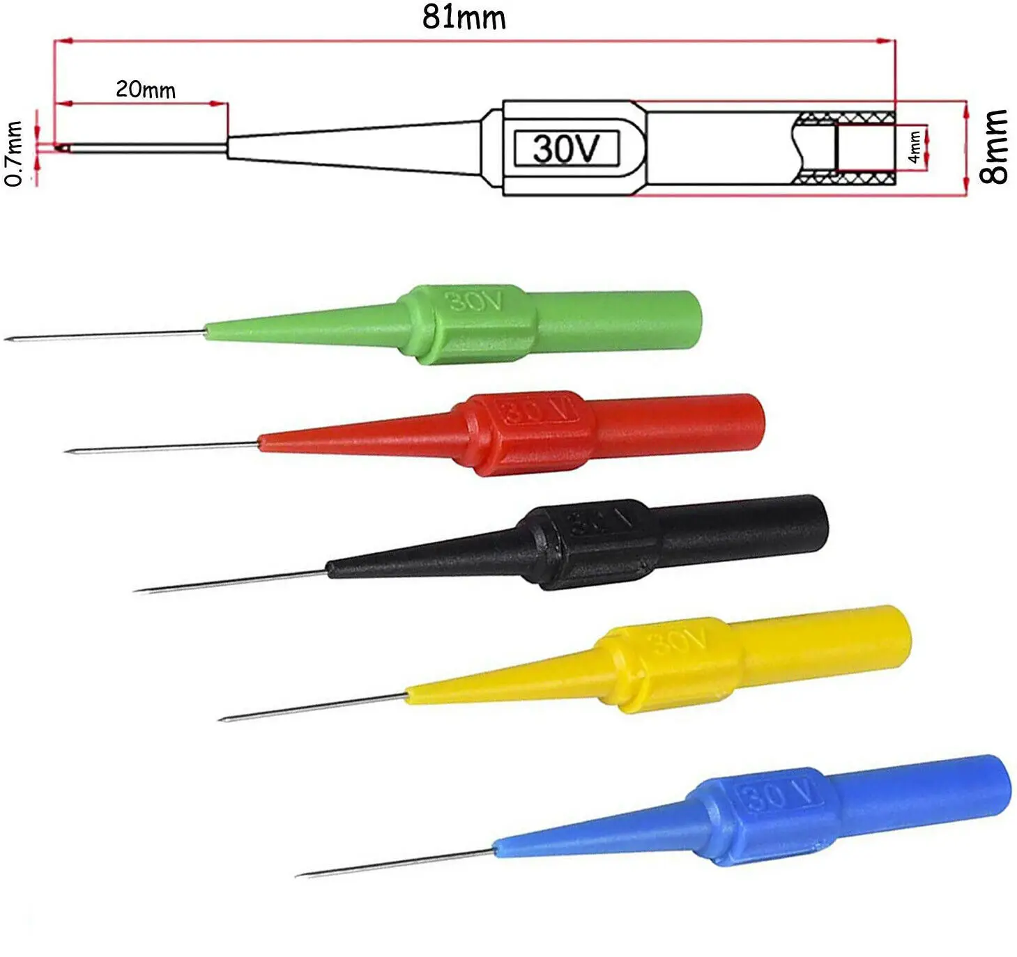 

20pcs Insulation Piercing Needle Multimeter Test Probe 0.7mm on-destructive Pin Test Probes for 4mm Banana Plug