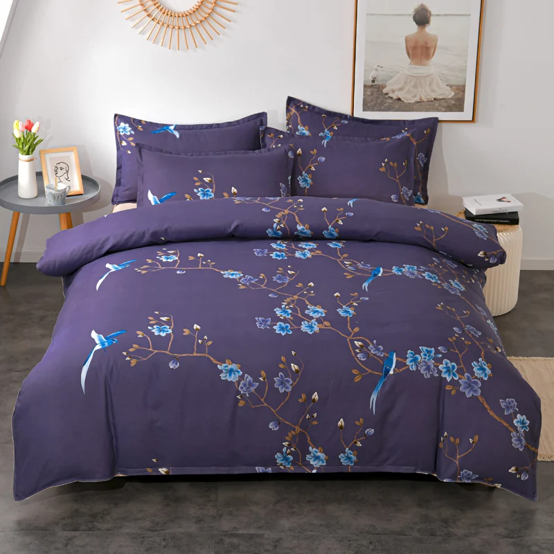 

4pcs luxury Floral Printed Sheets Bed Linen Cotton Duvet Cover Bed Comforters and pillowcase Queen King Size Bedding Set
