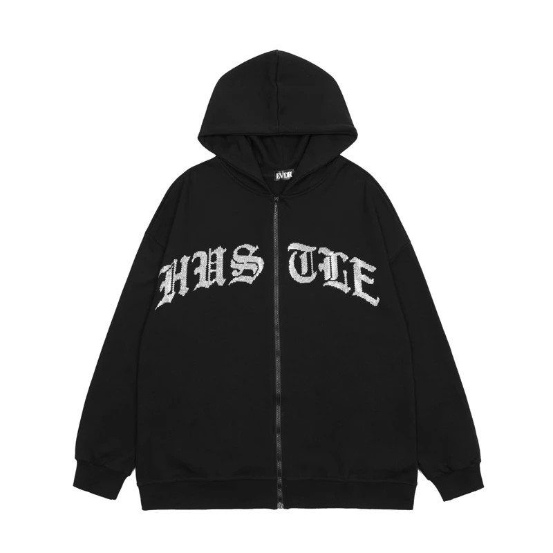 

Front Hot Drill Letter Zipper Hooded Terry Hoodies Jackets for Men and Women Rhinestone Streetwear Oversized Cardigan Sweatshirt