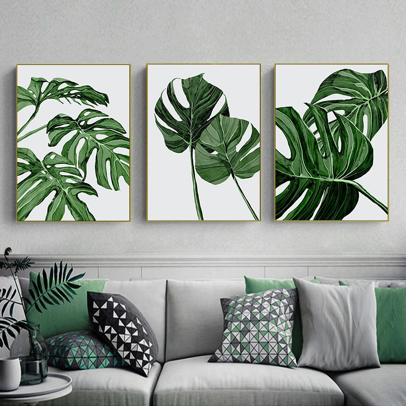 

Modern Abstract Picture of Large Green Leaves Nordic Home Decor Canvas Painting for Sofa Art Wall Background Living Room Poster