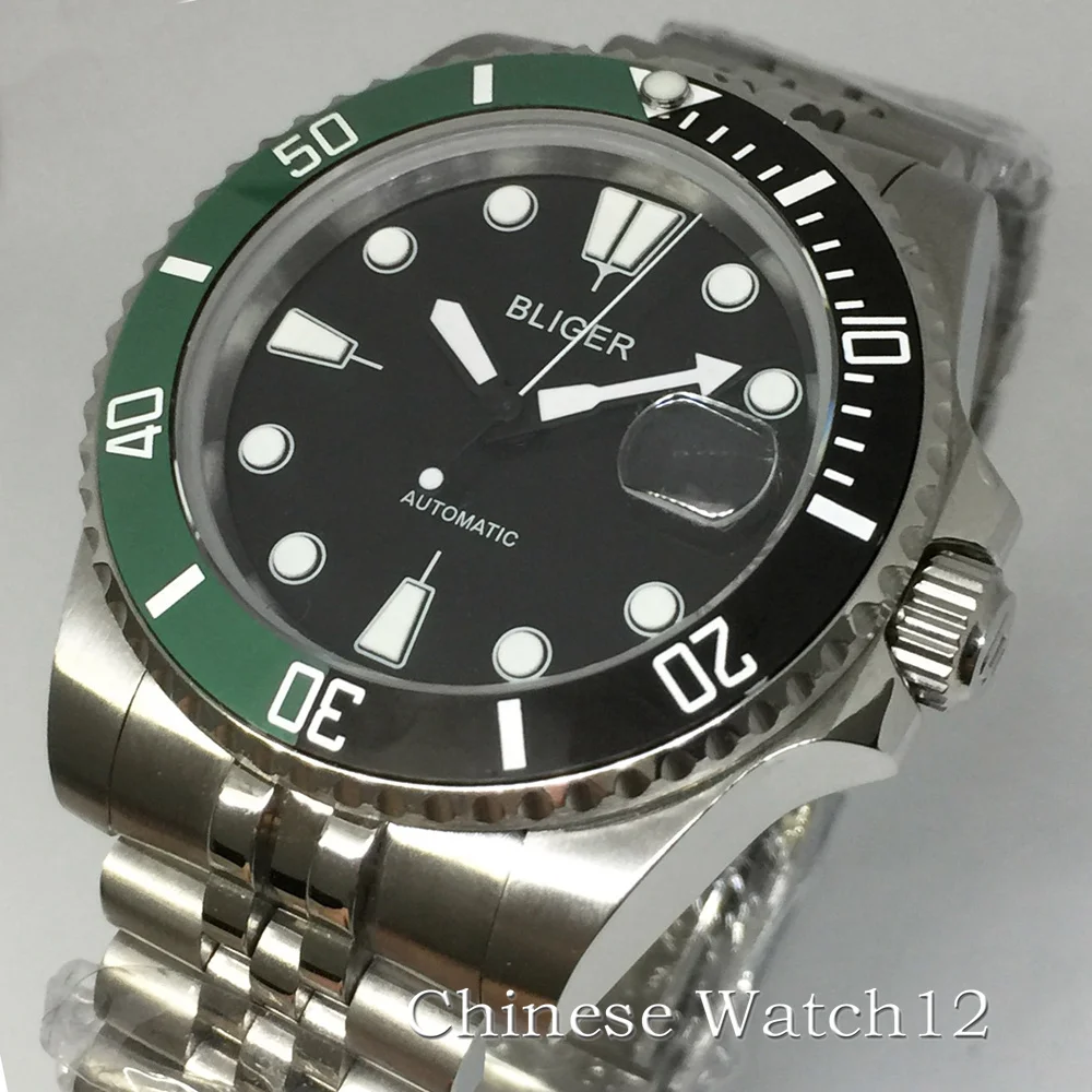 Новинка мужские черные часы BLIGER 40 мм из нержавеющей стали чехол с сапфировым
