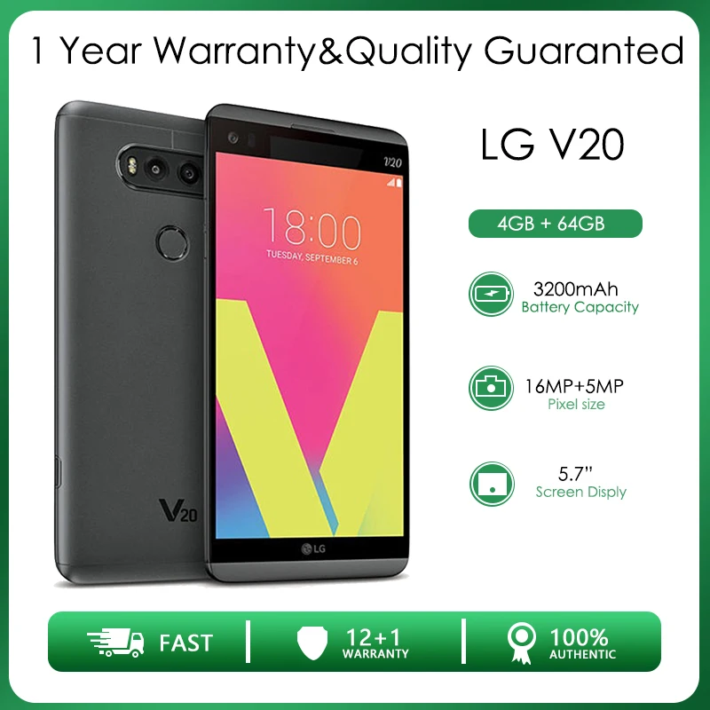Оригинальный разблокированный сотовый телефон LG V20 с одной Sim-картой 4 Гб ОЗУ + 64 ГБ