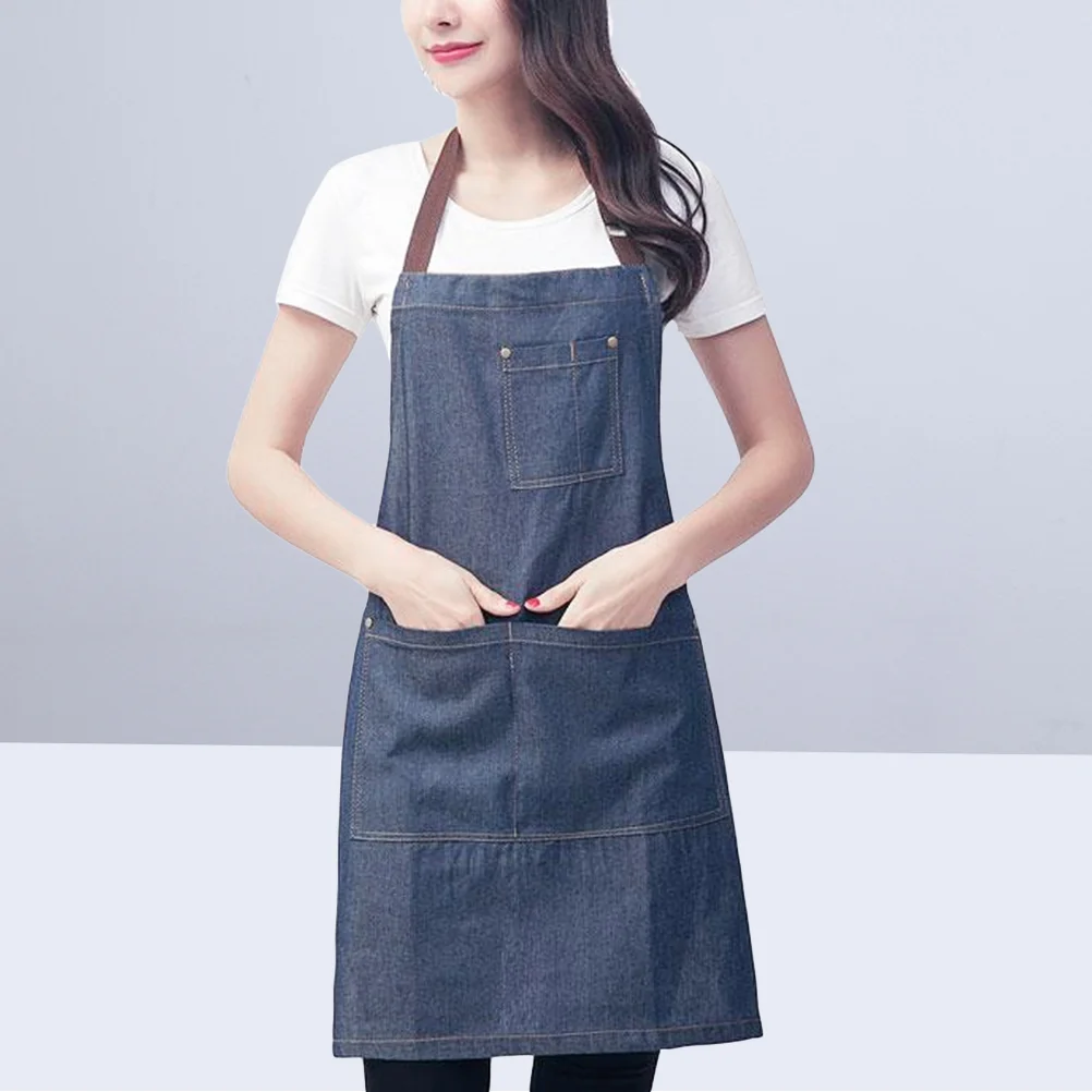 

1PC Work Apron Professional Adjustable Denim Pinafore Apron Sarong for Supermarket Salon Coffee