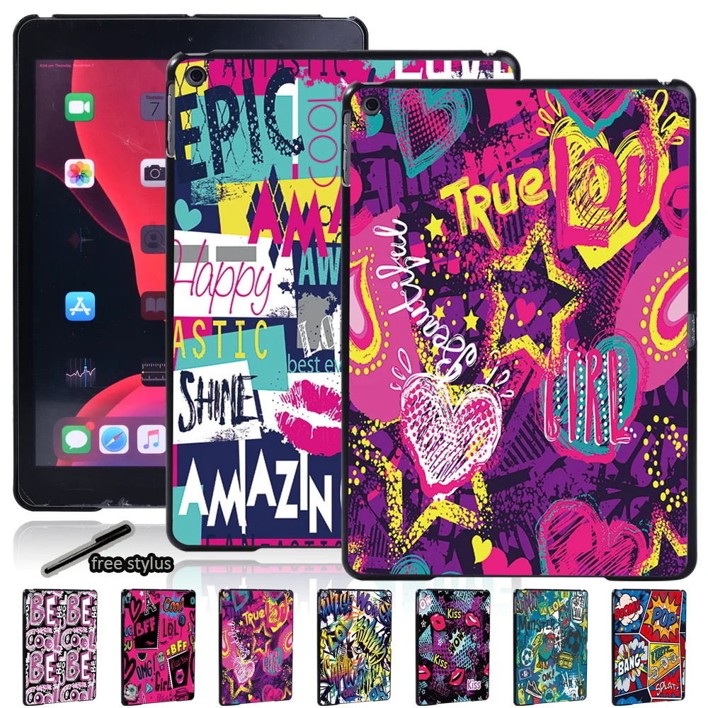 

Graffiti Art Pattern Slim Tablet Plastic Case for Apple iPad 10.2 inch 9th Generation 2021 Ipad Cases Shell Cover +Free Stylus