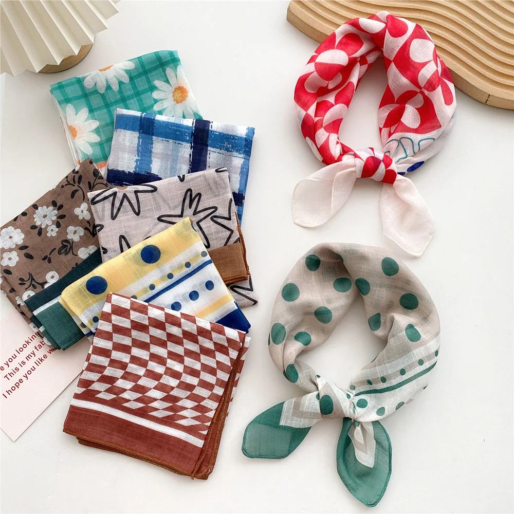 

Новинка, женский шарф из хлопка и льна 2023, Женский Регулируемый шарф с цветочным принтом, бандана, шаль, аксессуар для детей