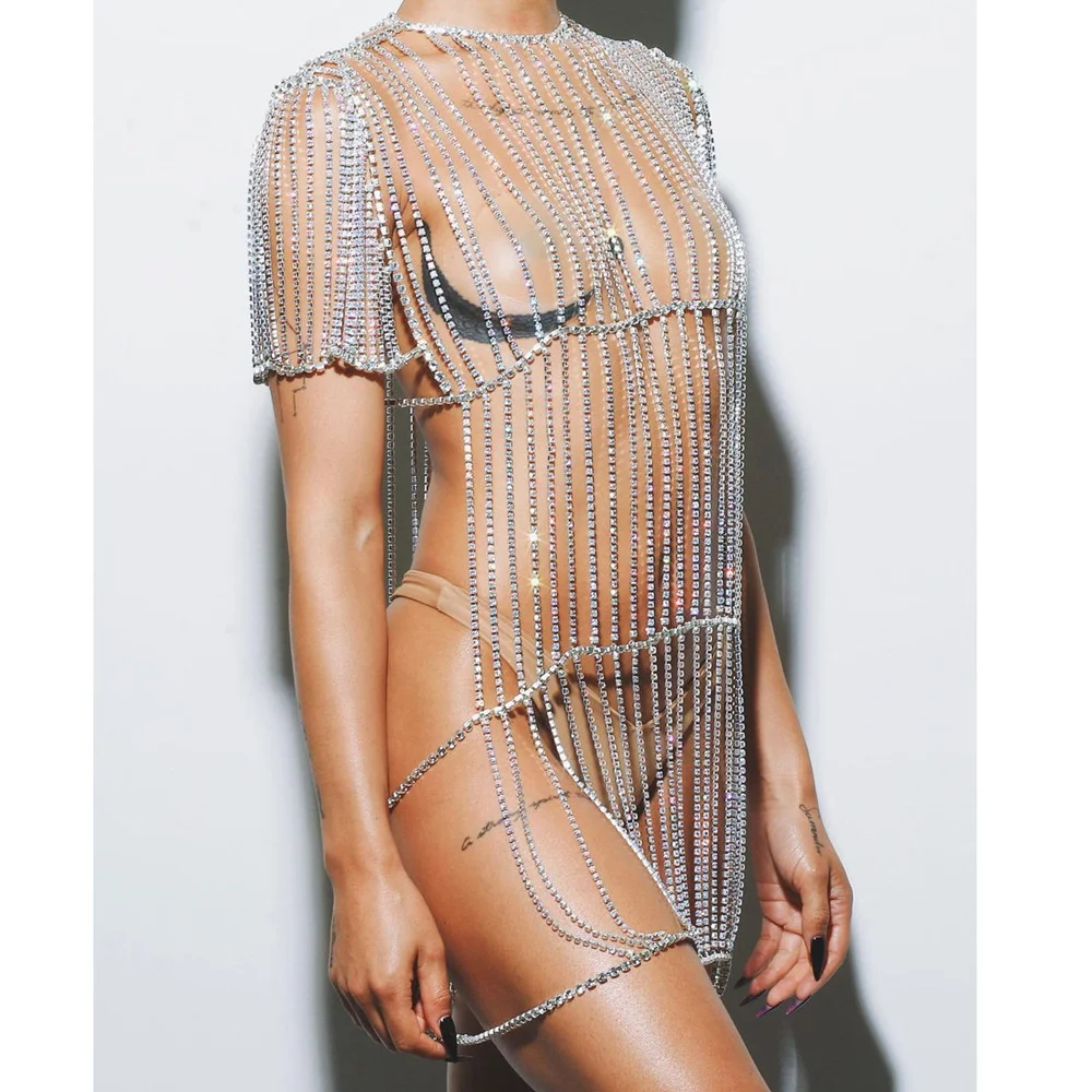 

New fashion sexy women's body chain super shiny Rhinestone long tassel body chain dress clothing accessories