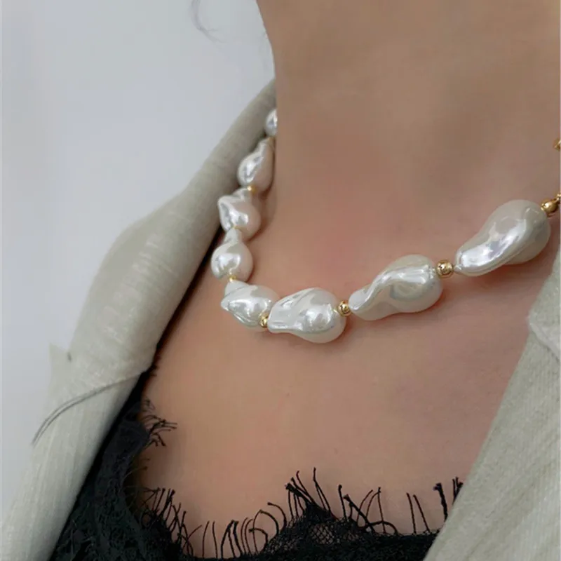 

Baroque Imitation Pearl Necklace OT Buckle Choker French Vintage Necklace Hand Beaded Necklace Women's Jewelry