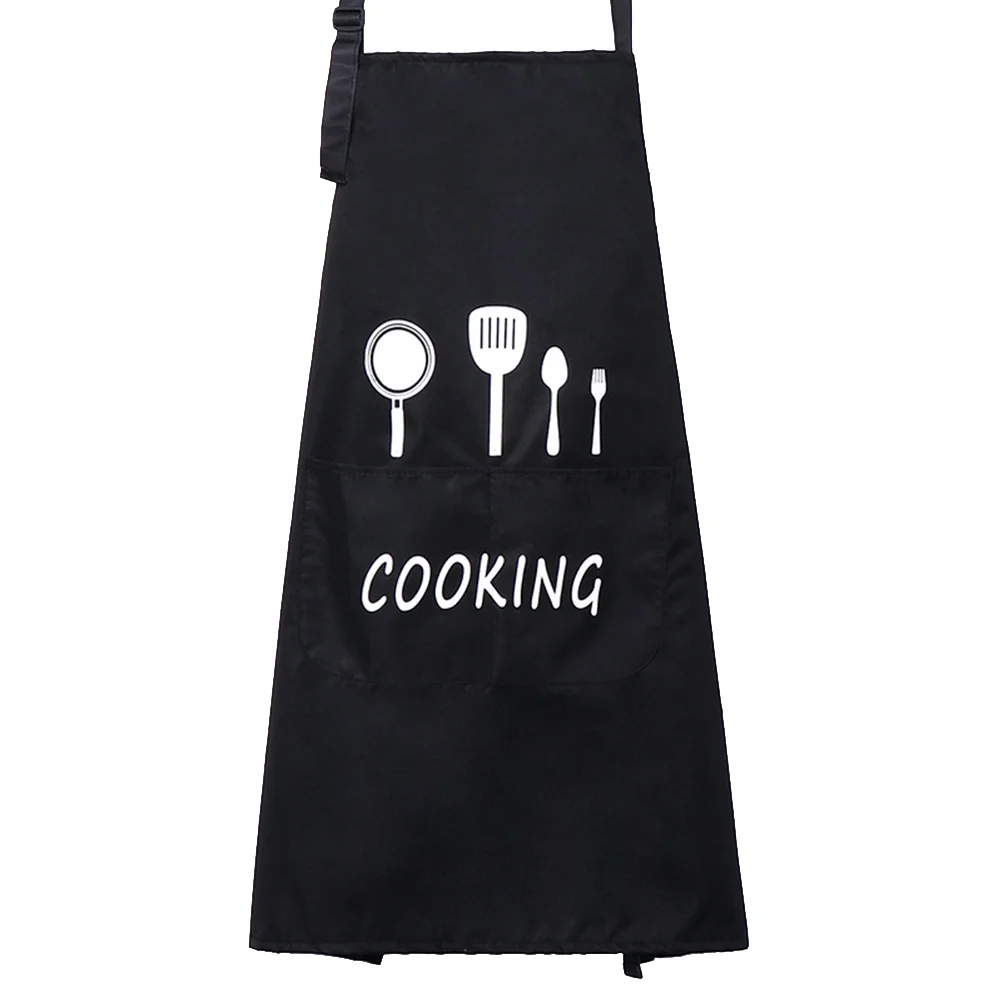 

Chef Cartoon Pattern Kitchen Apron Grease-proof Waterproof Breathable Cooking Aprons for Home Restaurant (Double Layer, Black