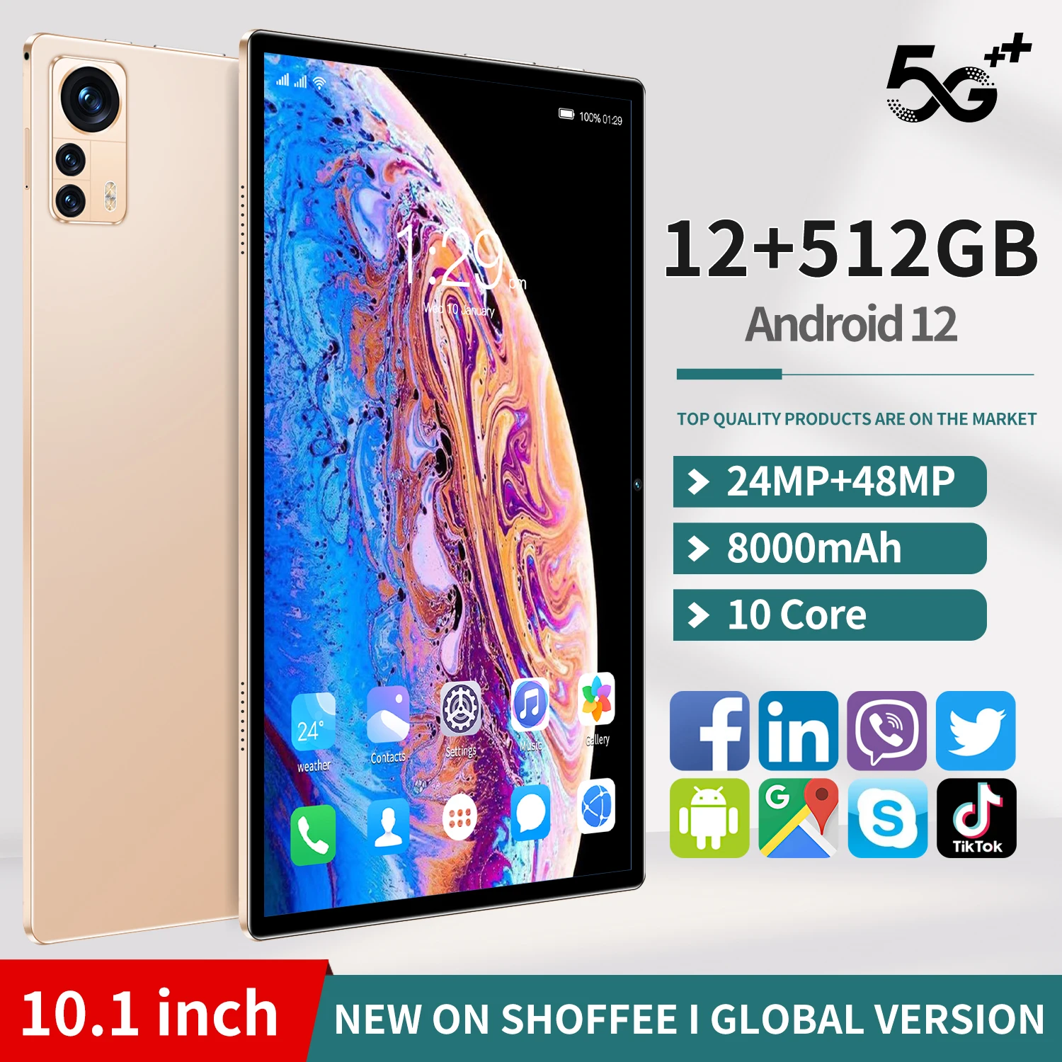 

Планшет на Android 10,1, восемь ядер, экран 12,0 дюйма, 12 Гб + 512 Гб