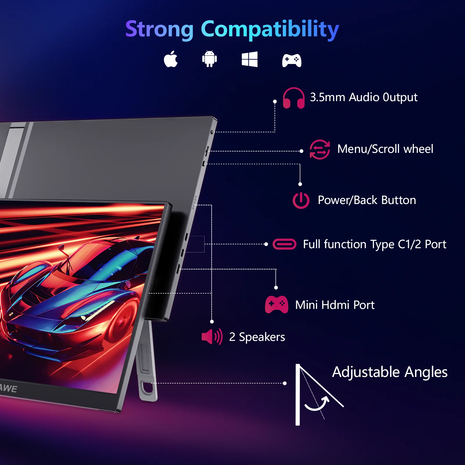 WUAWE 16 &quot120 Гц игровой портативный монитор для ноутбука 16-дюймовый 1200P ПК дисплей IPS