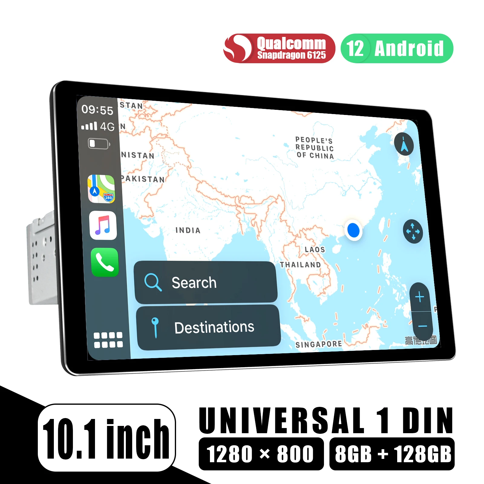 

Android 12 10.1" Universal 1 din 2 din Ultra-thin Fully-Fit Screen Car OS Radio Stereo 8G+128G Qualcomm snapdragon AR Camera DSP