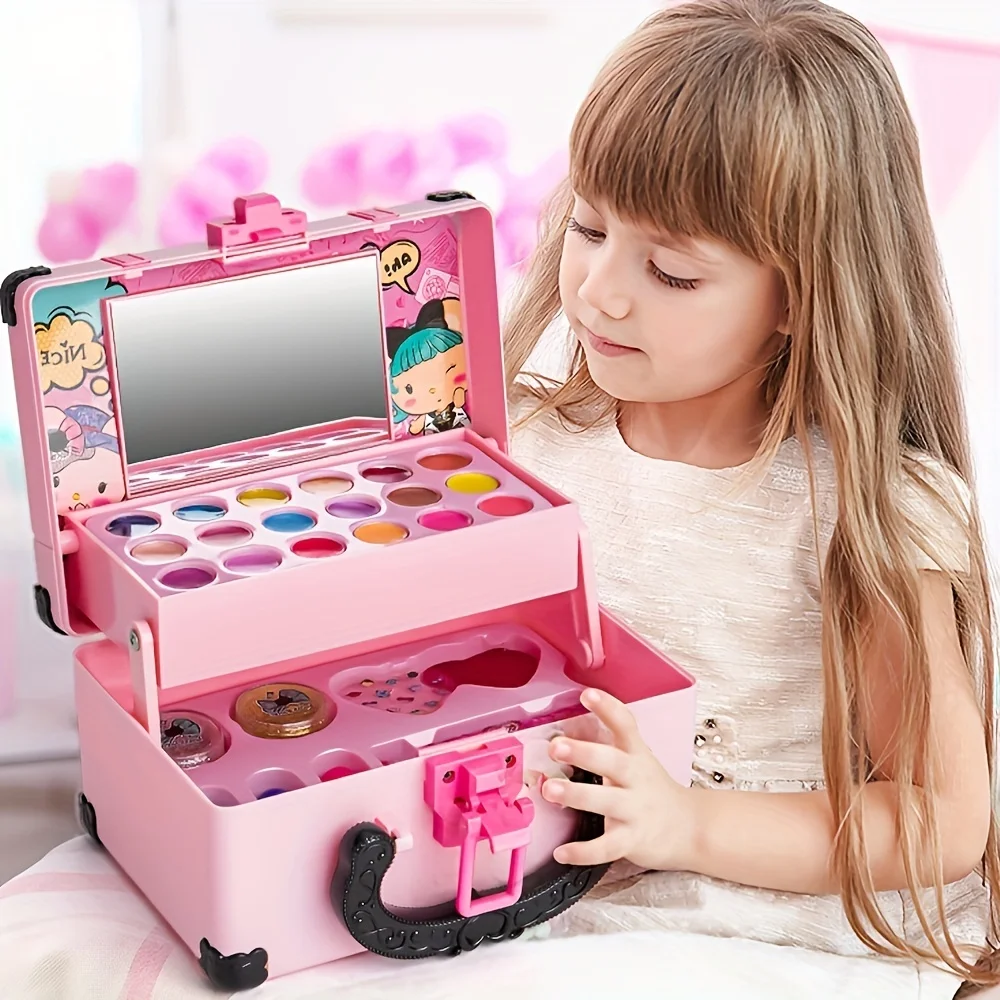 

Реальный моющийся набор для макияжа, игрушки для девочек, принцесса, набор для макияжа, косметика, фотоаксессуары на день рождения для маленьких девочек